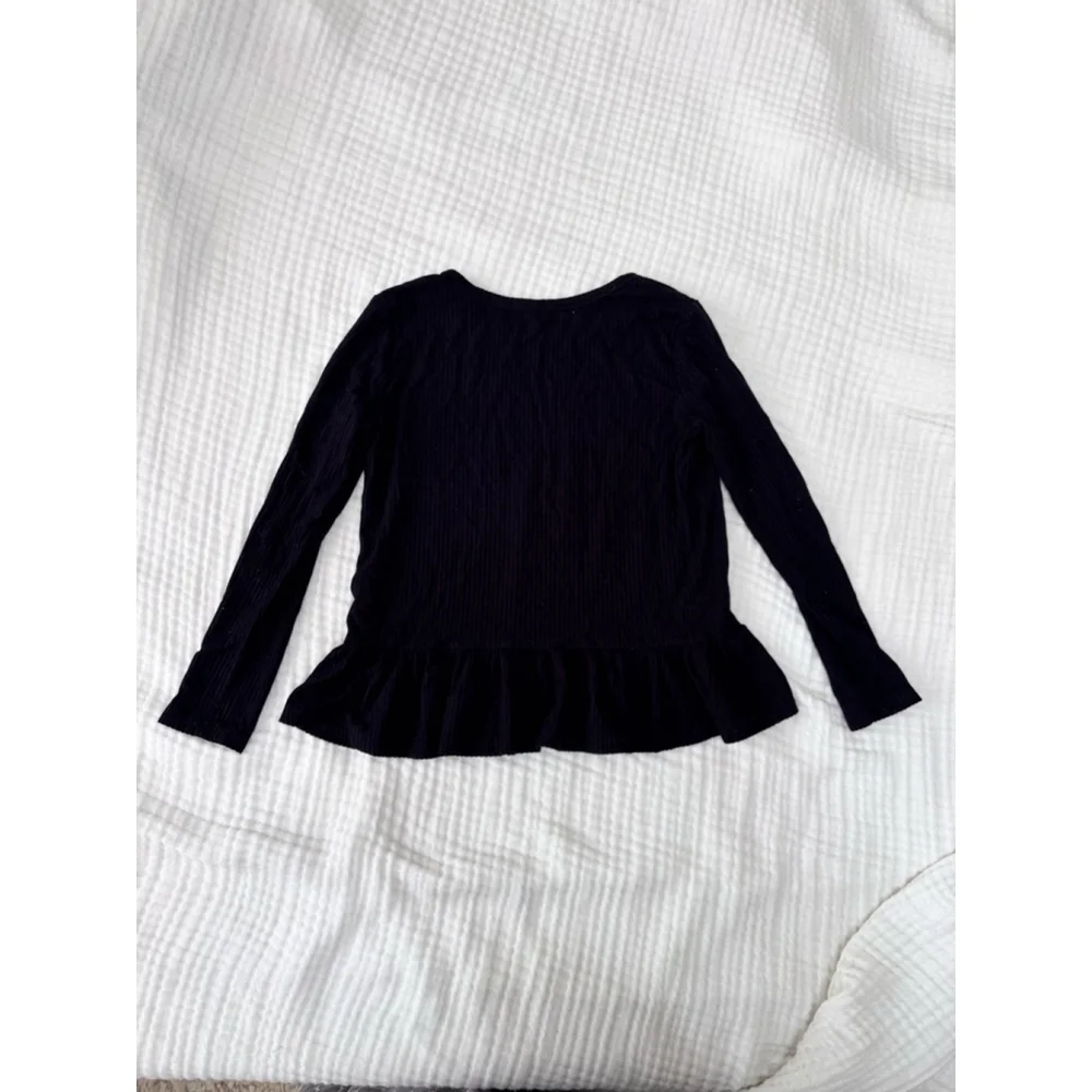 Girls Posh Peanut Bamboo Long Sleeve Ribbed Ruffle Tee 5T Black